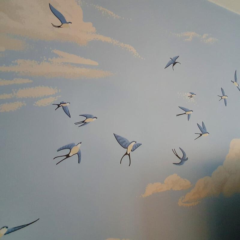 Papier peint panoramique paysage ciel oiseaux