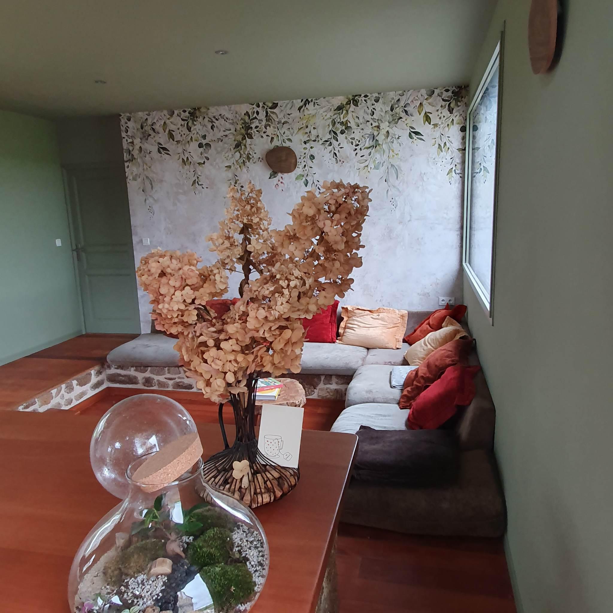 photo apres salon cosy papier peint panoramique vegetal